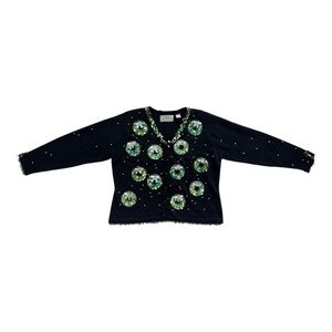 Vintage Design Options by Philip & Jane Gordon Sequin Wreath Christmas Cardigan